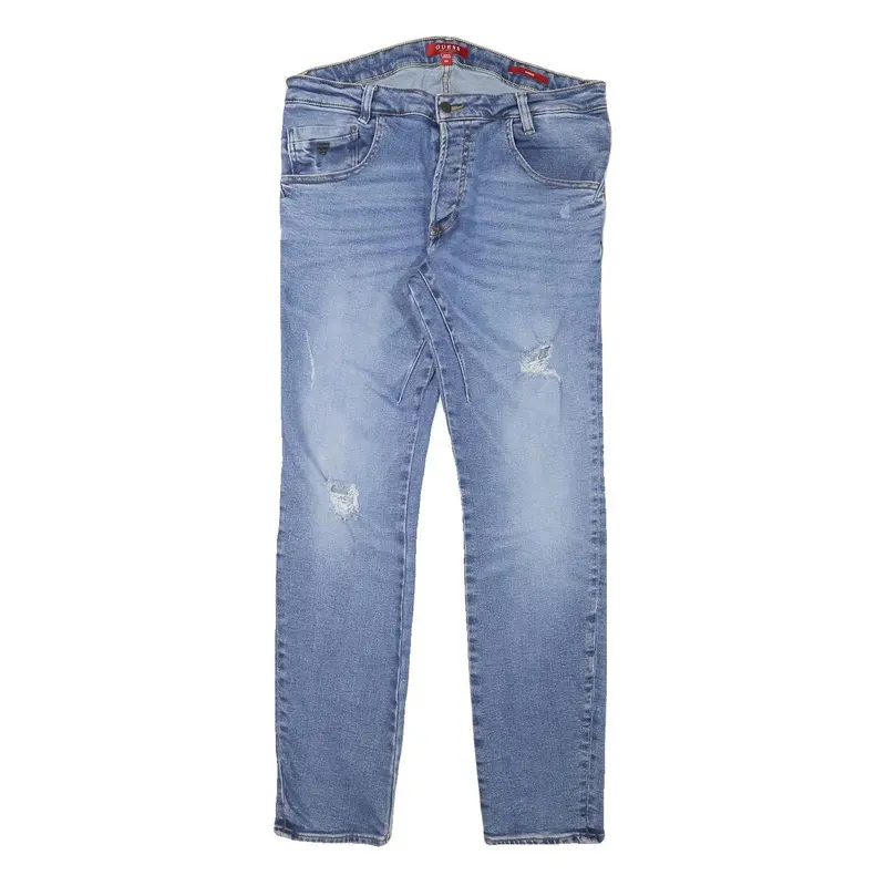 Guess Mens Slim Blue Denim Jeans W33 L31 Distressed Cotton Blend Button Closure 1