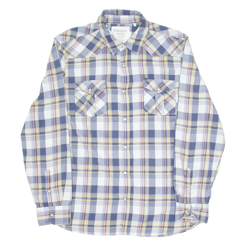 Guess Slim Fit Mens Flannel Shirt Blue Check Long Sleeve 2Xl 1