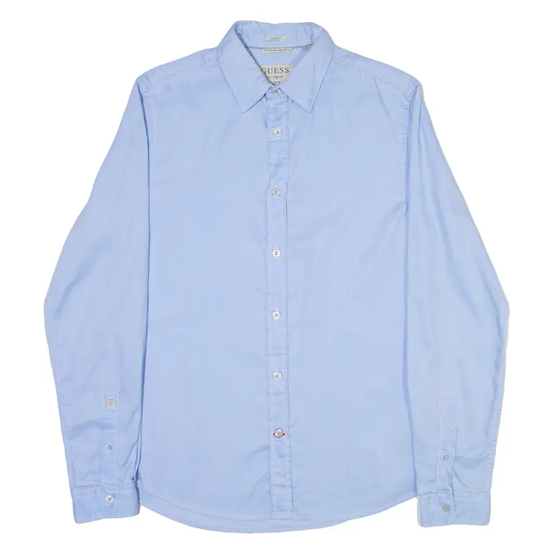 Guess Slim Fit Mens Plain Shirt Blue Long Sleeve S 1
