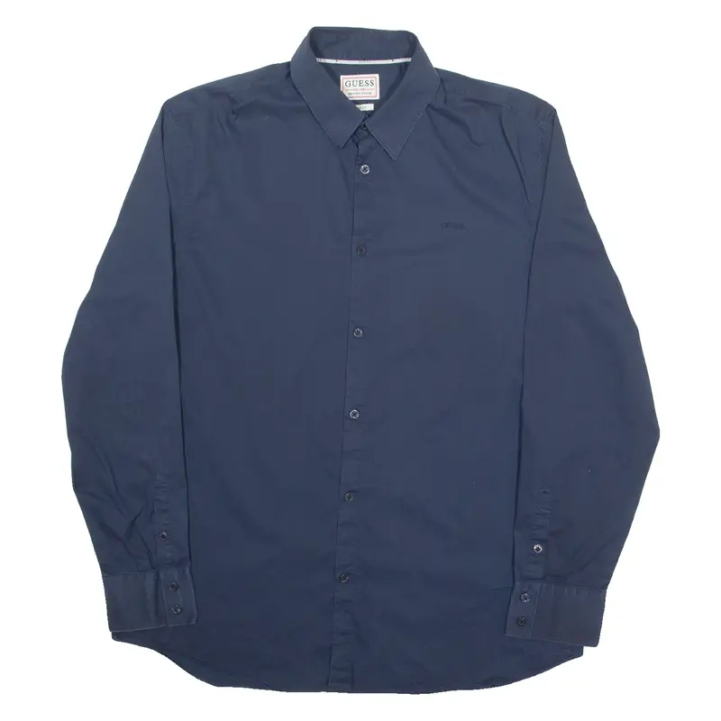 Guess Slim Fit Mens Plain Shirt Blue Long Sleeve Xl 1