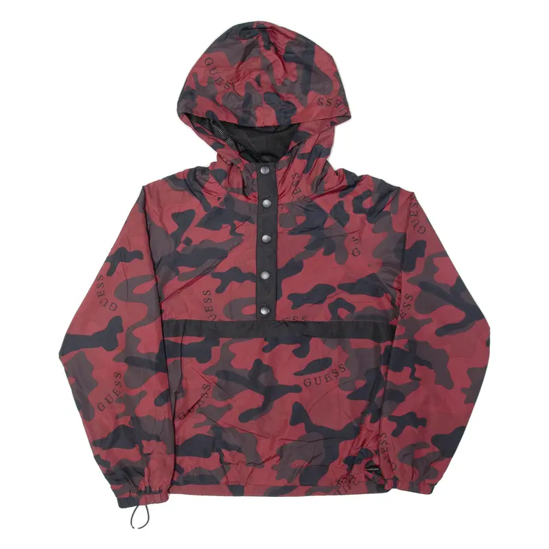 Guess Womens Anorak Jacket Red Hooded Camouflage S 1