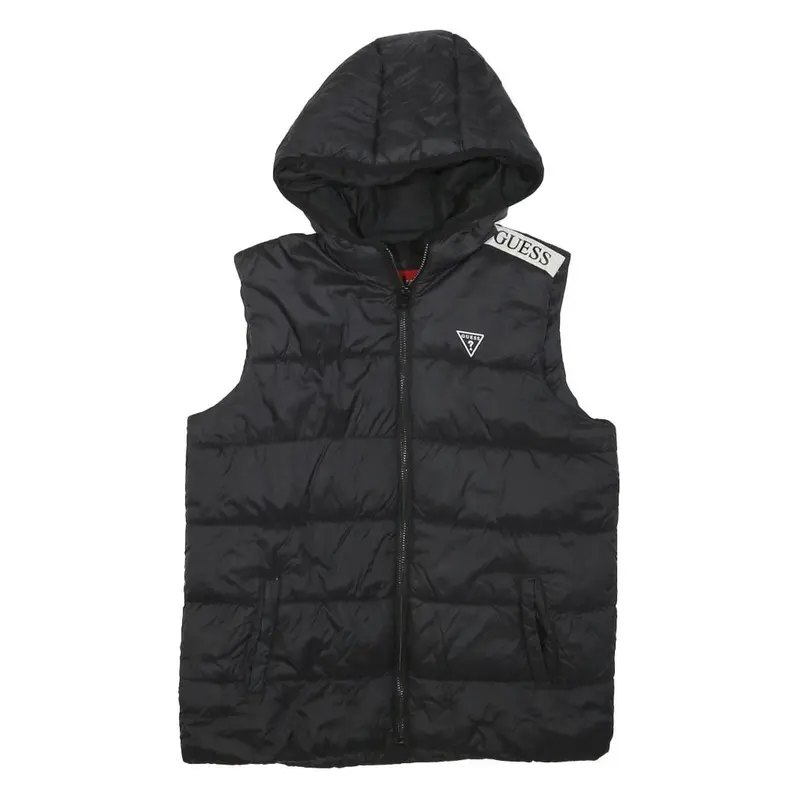 Guess Womens Black Hooded Sleeveless Puffer Jacket Xxs Polyester Blend Zip 1