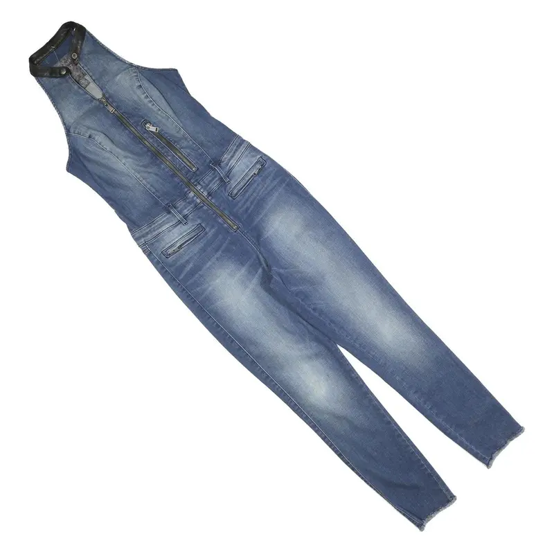 Guess Womens Blue Denim Playsuit Xs Zip Front Slim Fit Casual 1