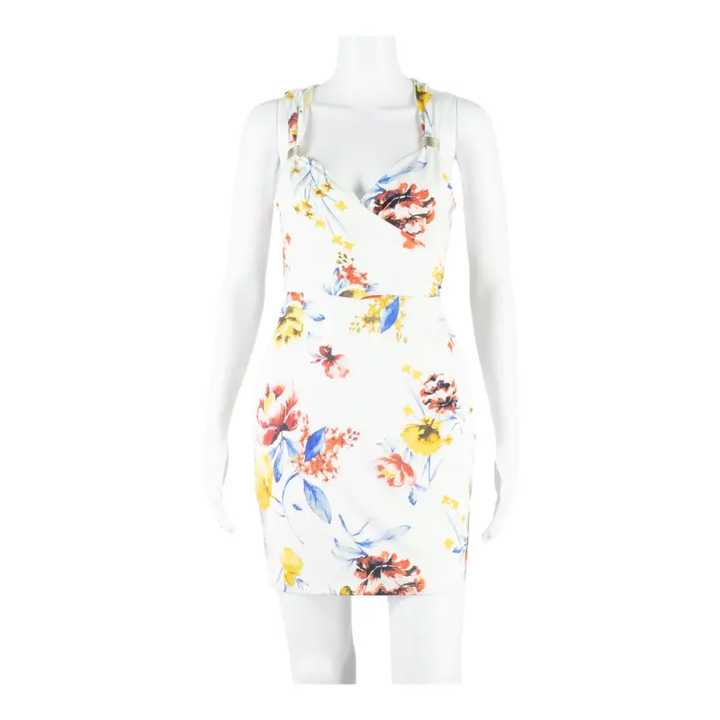Guess Womens Bodycon Dress White Floral Sleeveless Knee Length S 1