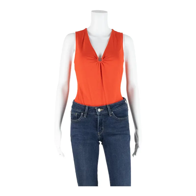 Guess Womens Bodysuit Red V-Neck Sleeveless S 1