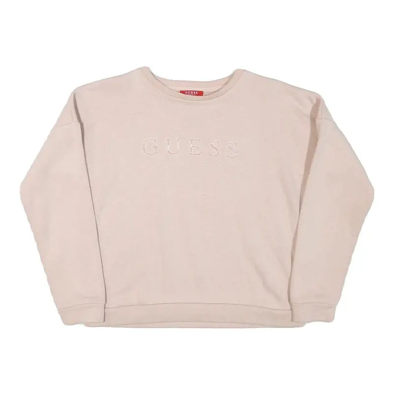 Guess Womens Cream Sweatshirt Crew Neck S Embroidered Logo Casual Pullover 1
