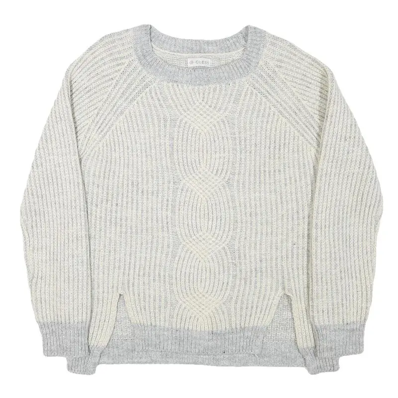 Guess Womens Grey & Cream Cable Knit Pullover Jumper L Soft Comfortable 1