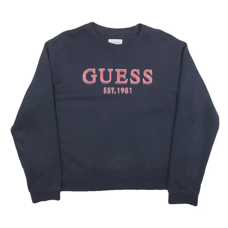 Guess Womens Navy Blue Sweatshirt M Crew Neck Cotton Logo Print 1