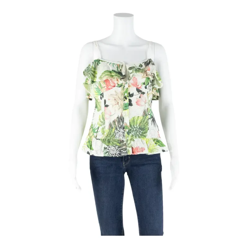 Guess Womens Off Shoulder Top Green Off Shoulder Floral S 1