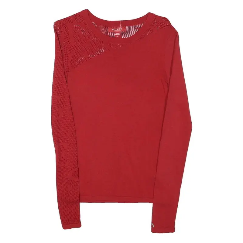 Guess Womens Red Patterned Jumper Round Neck Basic Knit Xs Stylish Cotton Blend 1