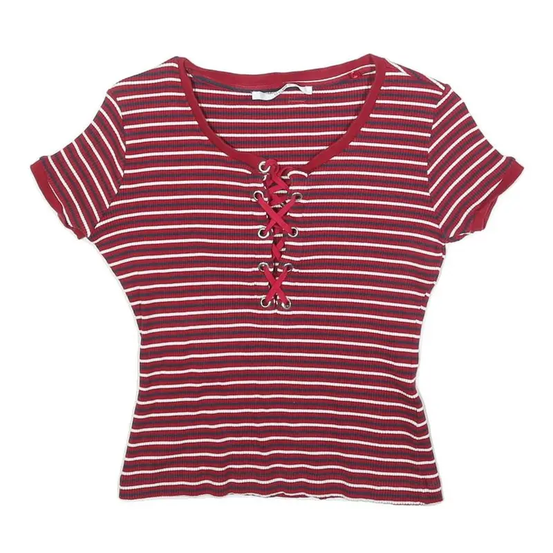 Guess Womens Red & White Striped Graphic T-Shirt M Short Sleeve Scoop Neck 1