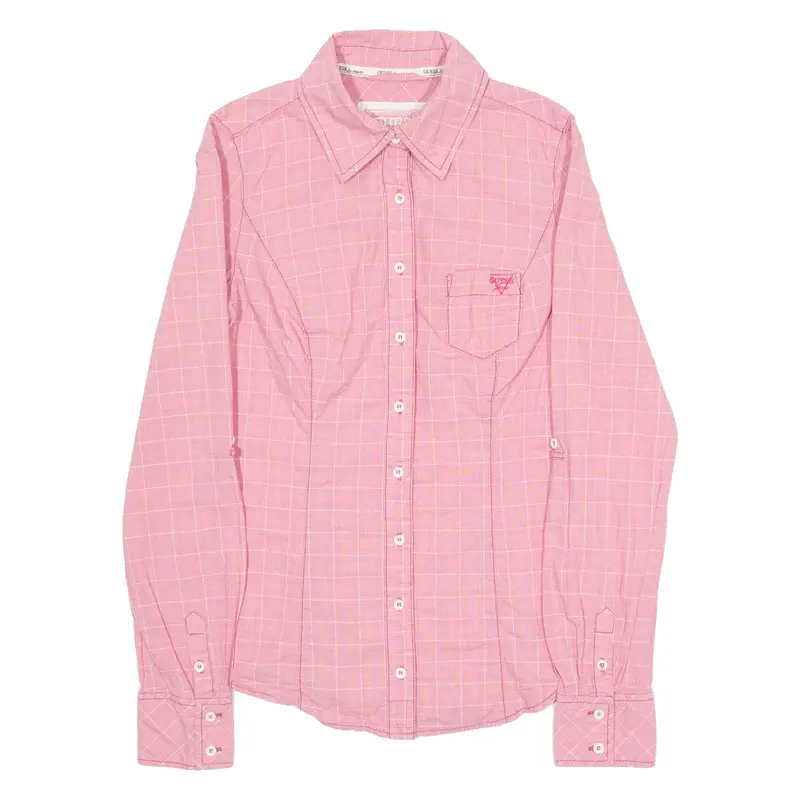 Guess Womens Shirt Pink Check Long Sleeve S 1
