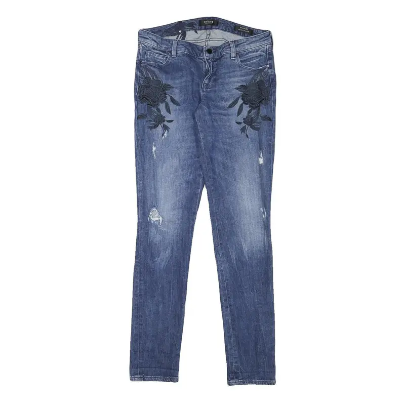 Guess Womens Slim Blue Denim Light Wash W29 L31 Embroidered Casual Jeans 1