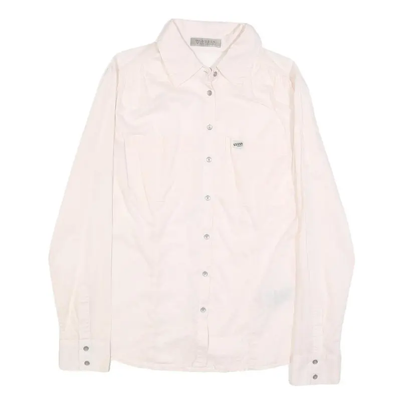 Guess Womens White Cotton Shirt Xs Classic Long Sleeve Button Front 1