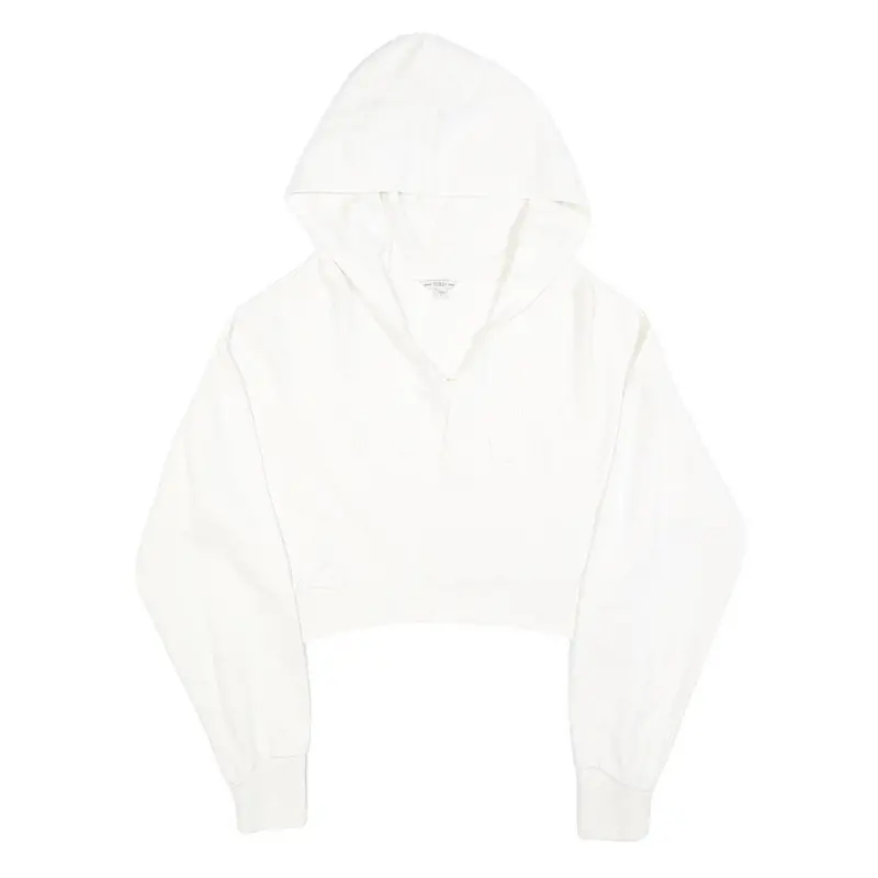 Guess Womens White Cropped Hoodie L Cotton Blend Casual Streetwear 1
