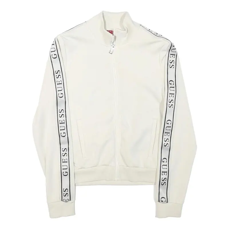 Guess Womens White Zip Jacket Xs Polyester Blend Logo Tape Casual Sportswear 1