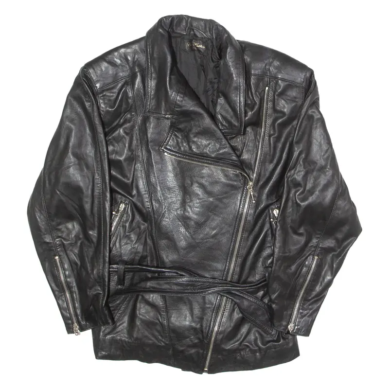 Gus Hutten Womens Biker Jacket Black Faux Leather 90S Uk 12 1
