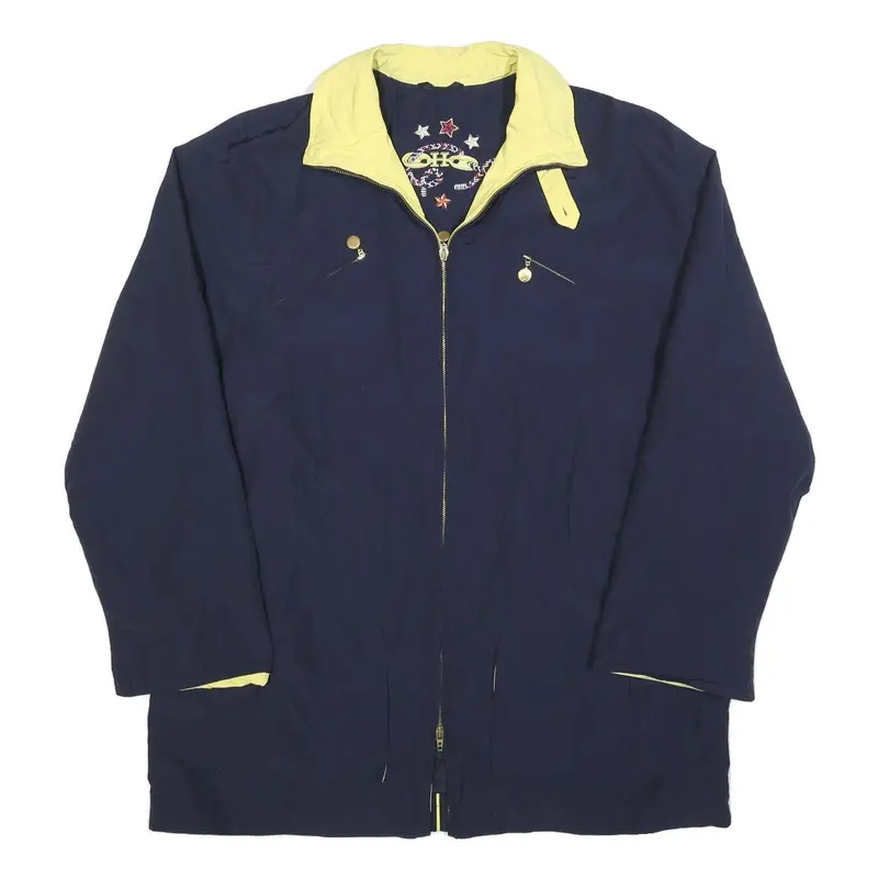 H Womens Navy & Yellow Classic Jacket L Polyester Blend Zip Contrast Collar 1