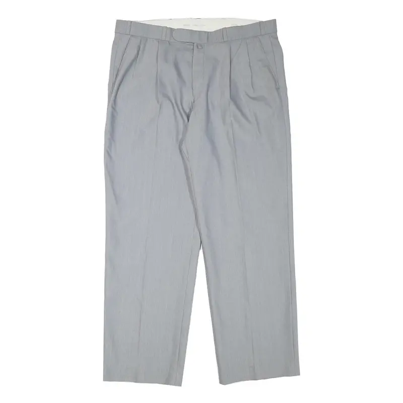Hagman Mens Regular Fit Grey Wool Blend Zip Fly Trousers W35 L29 Classic Formal 1