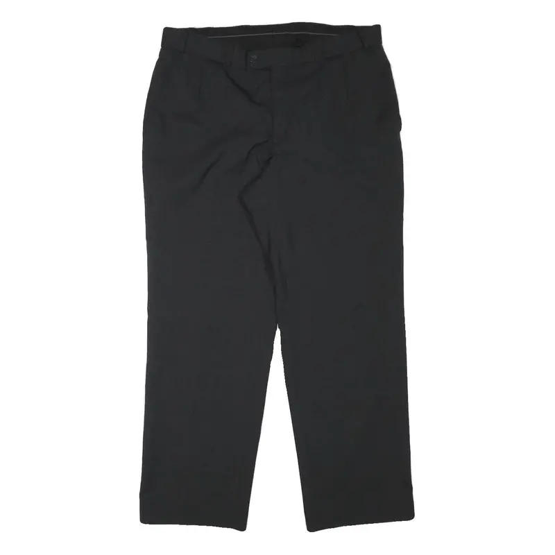 Hagman Mens Wool Blend Black Regular Fit Straight Leg Trousers W34 L28 Smart 1