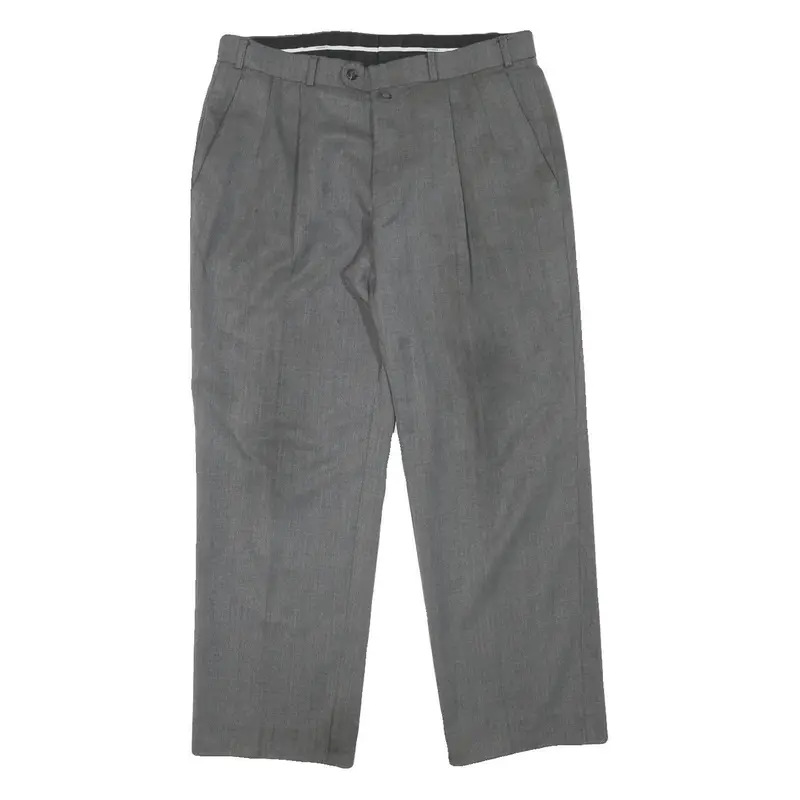 Hagman Mens Wool Blend Grey Regular Fit Straight Leg Trousers W34 L28 Smart Work 1