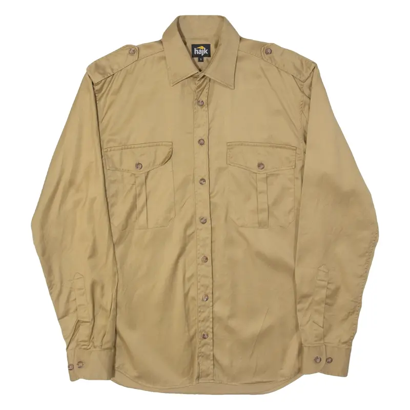 Hajk Mens Plain Shirt Brown Long Sleeve S 1