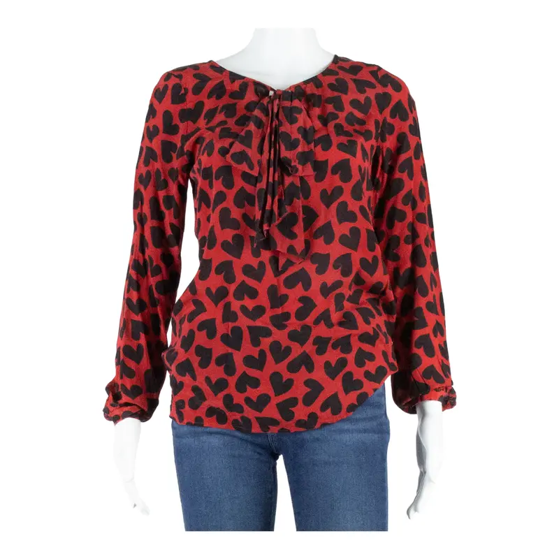 Hallhuber Hearts Womens Printed Blouse Red Long Sleeve Silk Spotted Uk 8 1