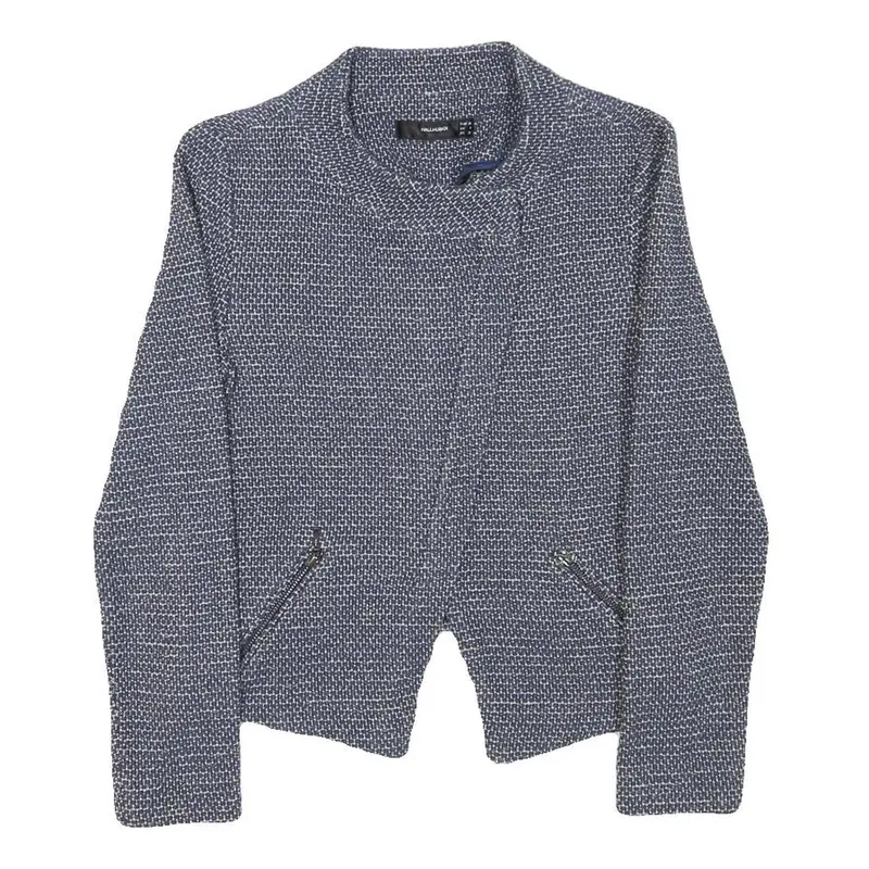 Hallhuber Womens Blue Cotton Blend Zip Jacket S Woven Textured Pattern Tailored 1