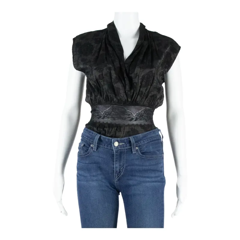 Handro Womens Bodysuit Black V-Neck Sleeveless S 1