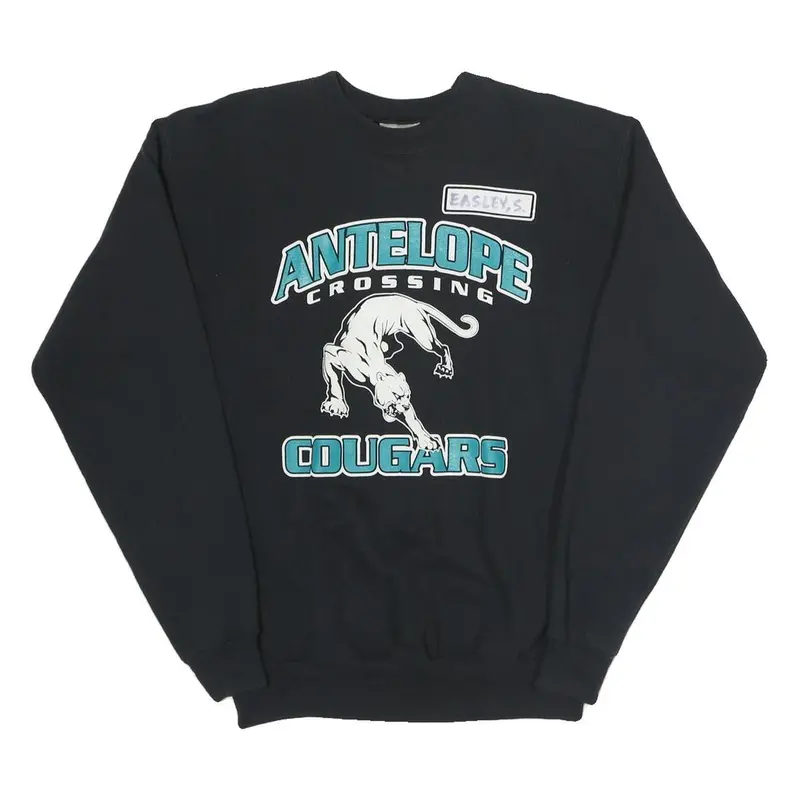 Hanes Mens Black Antelope Crossing Cougars Crew Neck S Cotton Sweatshirt 1