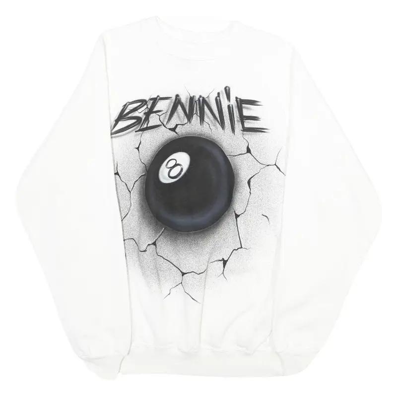 Hanes Mens White Bennie Crew Neck Xl Cotton Blend Pullover Sweatshirt Graphic 1