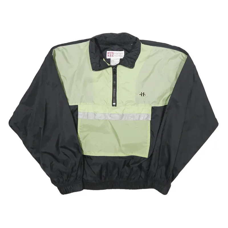 Hanes Womens Black & Green Nylon Pullover Jacket M Lightweight Windbreaker 1