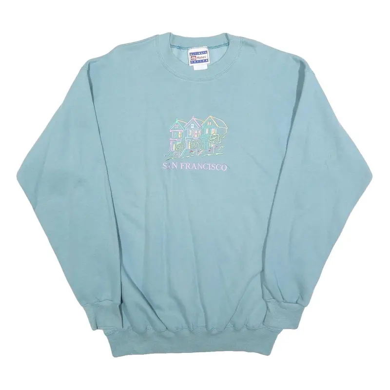 Hanes Womens Blue San Francisco Crew Neck M Cotton Blend Sweatshirt Casual 1