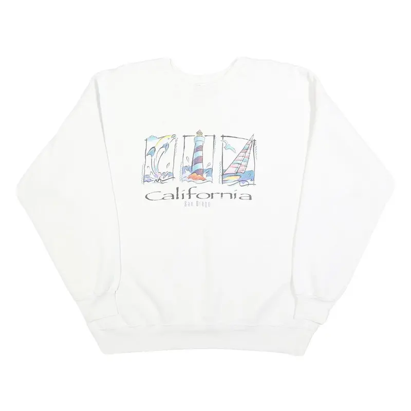 Hanes Womens White California Crew Neck L Cotton Casual Graphic Sweatshirt 1