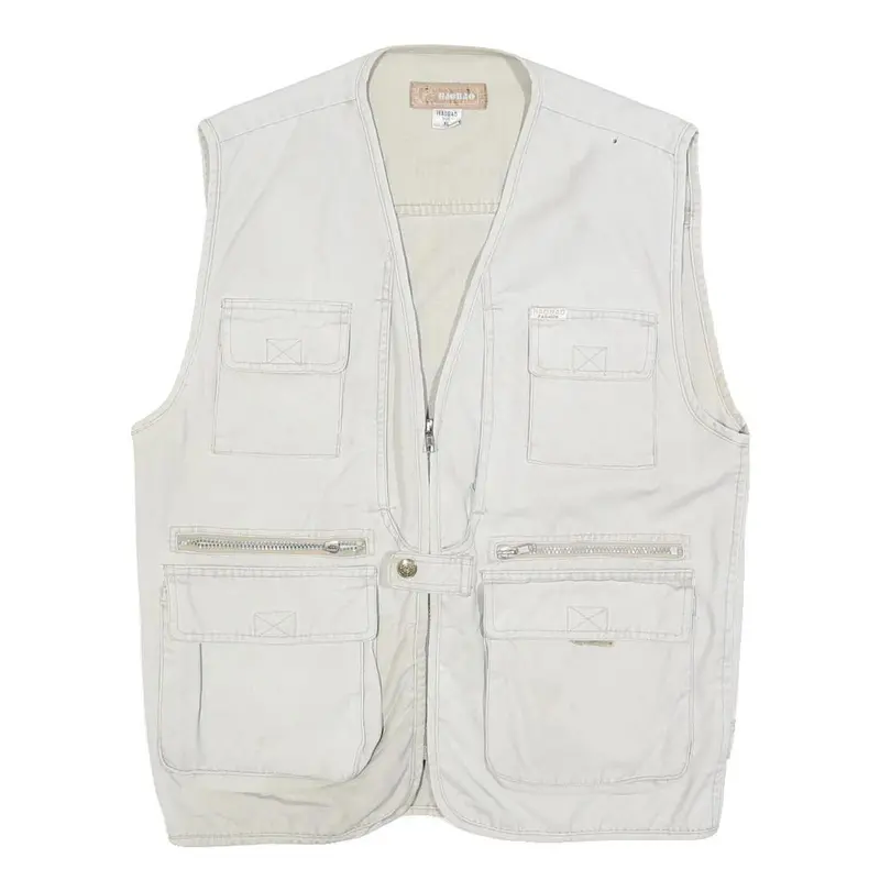 Haobao Mens White Cotton Blend Utility Jacket Xl Vest Style Zip Pockets 1