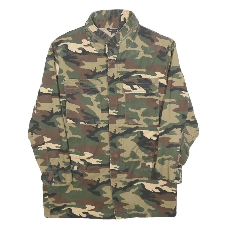 Haoduoyi Mens Green & Brown Camouflage Button Jacket S Cotton Casual Lightweight 1