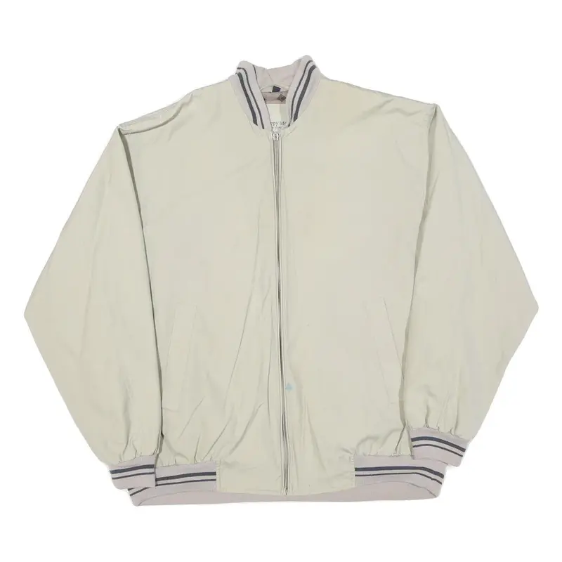 Happy Life Mens Cream Jacket L Polyester Blend Zip Plain Lightweight Casual 1