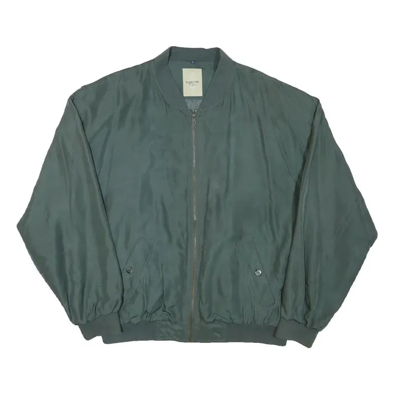 Happy Life Mens Green Bomber Jacket L Polyester Blend Plain Zip Comfortable 1
