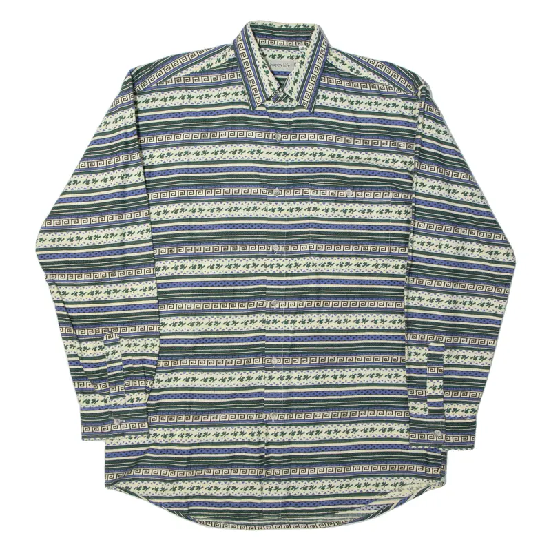Happy Life Mens Shirt White Striped Long Sleeve M 1