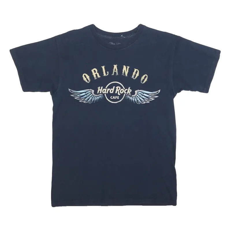Hard Rock Cafe Mens Navy Blue Graphic T-Shirt S Short Sleeve Crew Neck Rock 1