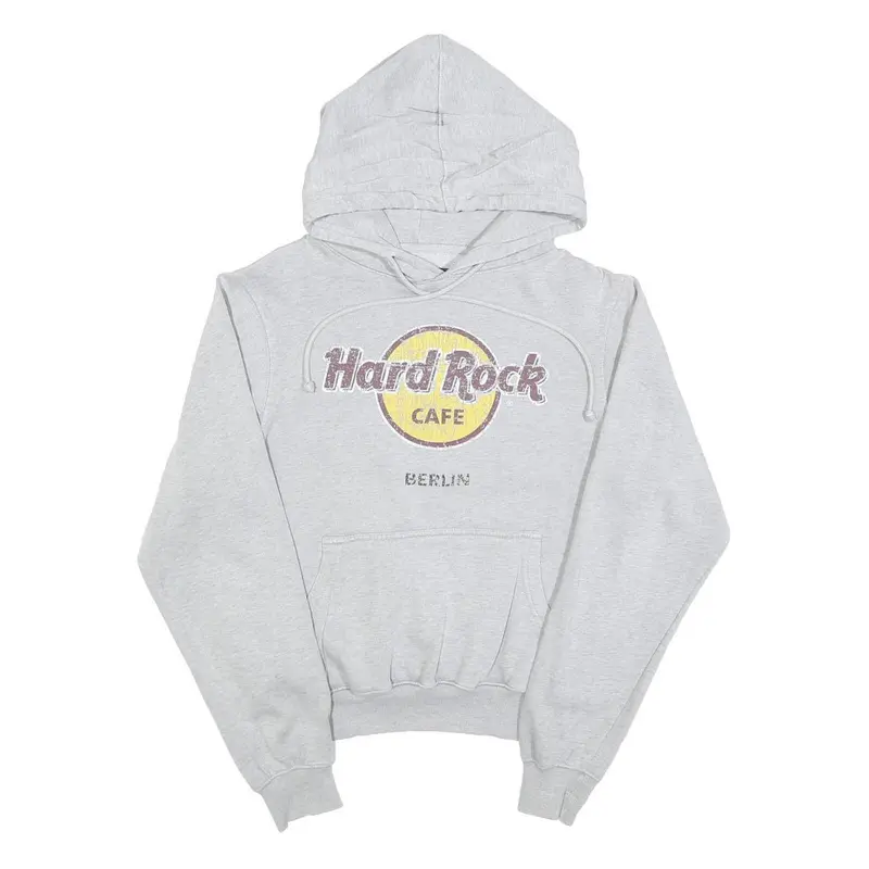 Hard Rock Cafe Womens Grey Hoodie S Retro Logo Pullover Hooded Sweatshirt 1