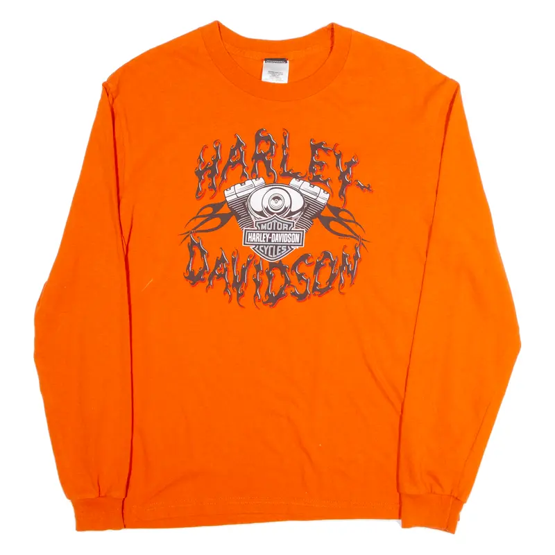 Harley Davidson Boys Biker T-Shirt Orange Long Sleeve Usa L 1