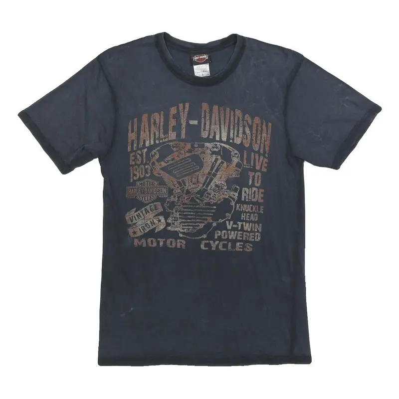 Harley Davidson Mens Black Vintage Iron Graphic T-Shirt S Short Sleeve Crew Neck 1