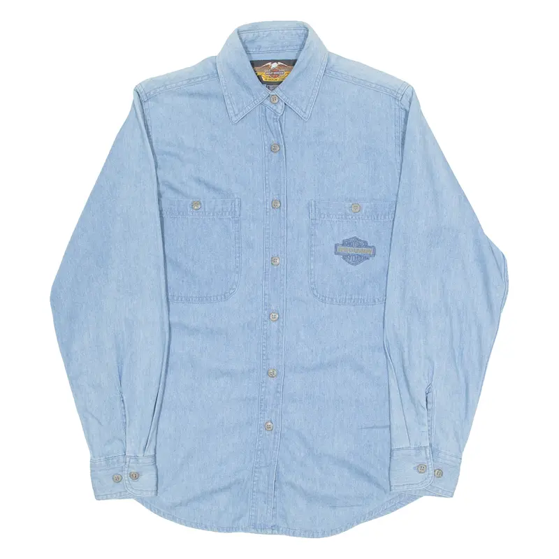 Harley Davidson Womens Denim Shirt Blue Long Sleeve S 1
