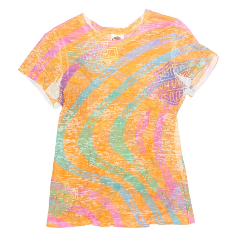 Harley Davidson Womens Printed Top Orange Striped Xl 1