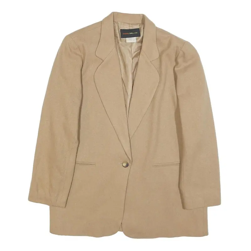 Harris Wallace Womens Beige Wool Single Button Jacket M Plain Classic 1