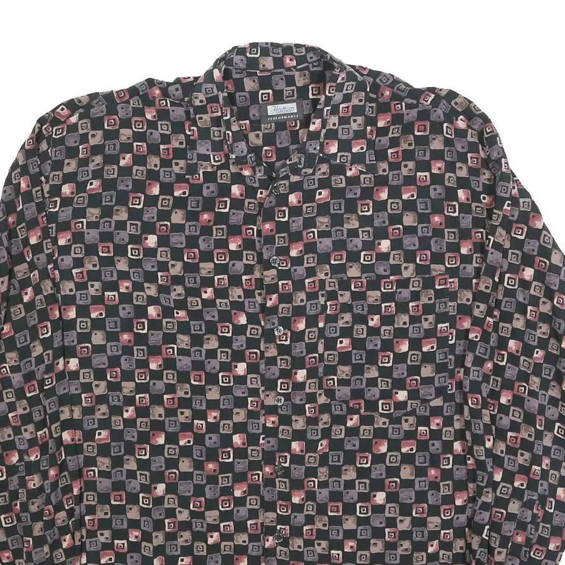 Hatico Mens Black & Grey Patterned Shirt L Button Collar Long Sleeve Casual 2