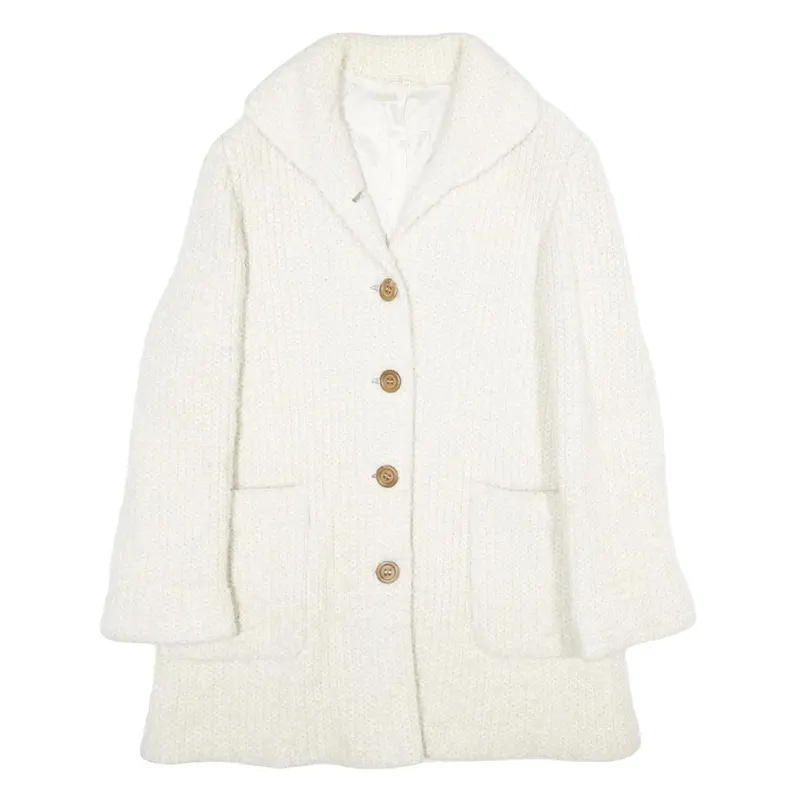 Hd Modes Womens White Wool Blend Jacket Button Uk 16 Classic Knit Fall Winter 1