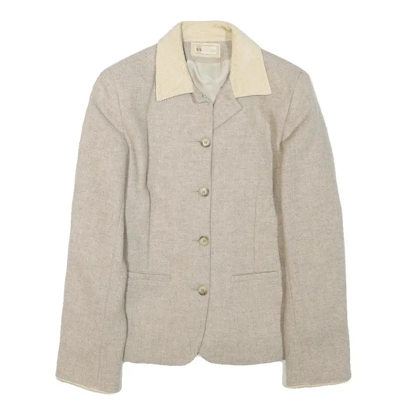 Health Womens Beige Wool Blend Jacket S Plain Classic Button Closure 1