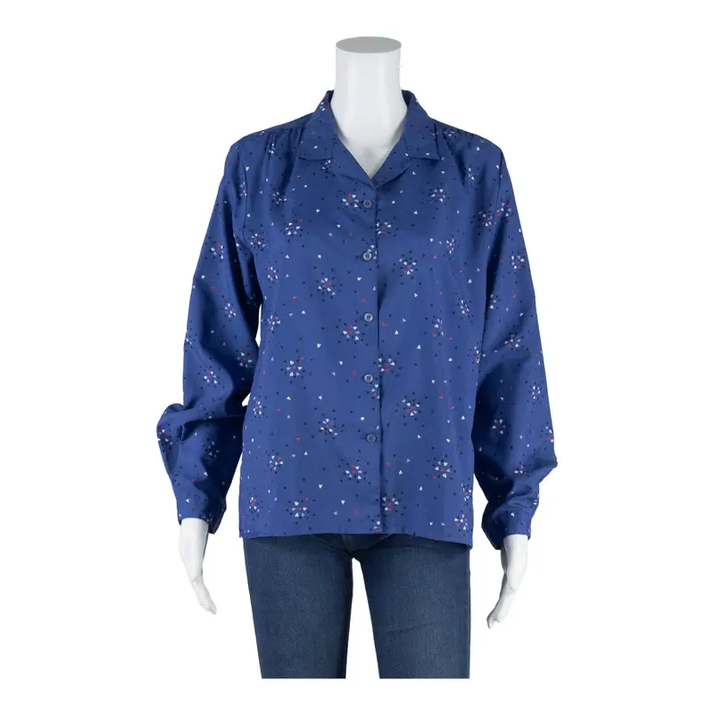 Heart Design Womens Blouse Shirt Blue Collared Long Sleeve 90S Spotted L 1